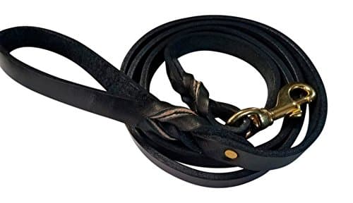 Dog Leash Premium Leather Lead for Training Walking Large, Medium Dogs. Individually Hand Crafted (6'-3/4" Brass snap, Black)