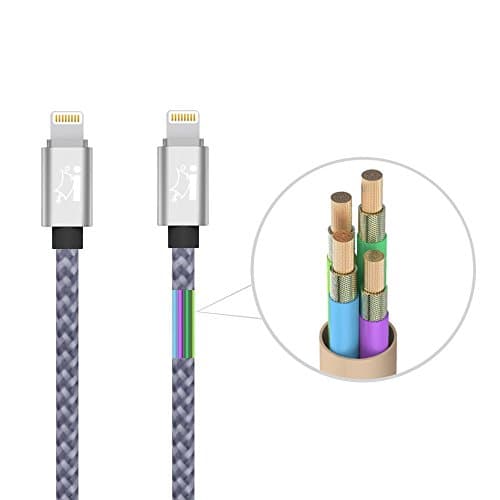 iProtect 10-Pack 3ft USB Nylon Braided Lightning Charging/Sync Cable for Apple iPhone 5 5s 5c SE, iPhone 6 6 Plus 6s 6s Plus, iPhone 7 7 Plus, iPhone 8 8 Plus, iPhone X, iPad - Silver