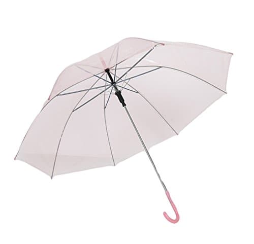 New Long Handle Automatic Umbrella Clear Bubble Umbrella Auto Open Fashion Dome Shaped Transparent Fashion Plastic Colorful European Hook Handle(Pink)