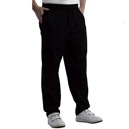 Chefs Plain Black Polycotton Trousers with Elasticated Waist (Extra Small - XXXL)