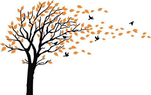 Large Tree Blowing in The Wind Tree Wall Decals Wall Sticker Vinyl Art Kids Rooms Teen Girls Boys Wallpaper Murals Sticker Wall Stickers Nursery Decor Nursery Decals (Black and Orange Red)