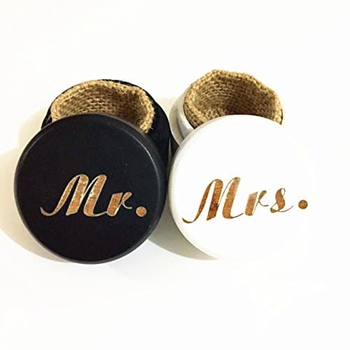 Wedding Ring Box Set, Mr & Mrs Wedding Ring Box, Black and White Groom and Bride Ring Box