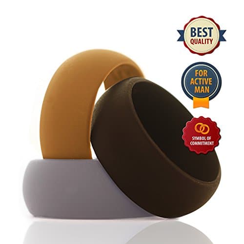 Vitalius Men’s Silicone Wedding Ring Bands – 3 Ring Pack – Black, Grey, Yellow - 8.4mm Wide (2mm Thick)