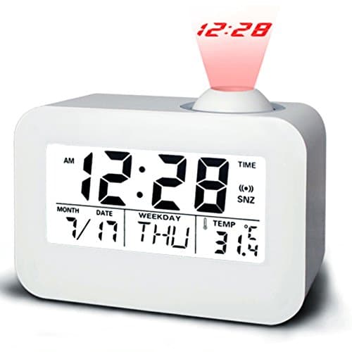 Digital Alarm Clock Projector, CompraFun Projection Alarm LED Clock Bedside with Snooze Function, Large Display with Time, Date, Week and Temperature