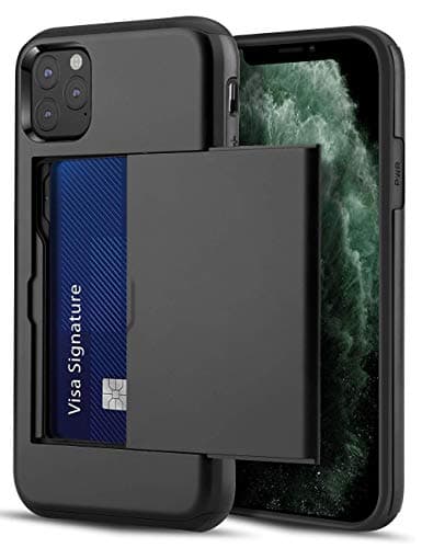 LUUDI Case for iPhone 11 Pro Case Wallet Protective Slim Shell Card Holder Sliding Cover Credit Card Slot Scratch Resistant Dual Layer Shockproof Bumper Case for iPhone 11 Pro 5.8 inches Black