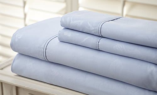 Hotel NY HIGHEST QUALITY Microfiber Embossed Flower Bedsheet - Soft and Wrinkle Free, Fade Resistant - Top Quality Guaranteed King Light Blue