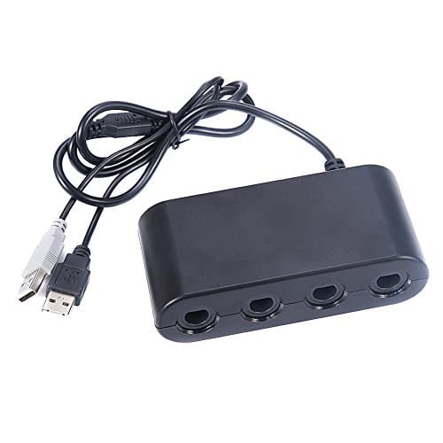 GameCube Controller Adapter for Nintendo Wii U and PC USB - 4 Ports Connection Tap Converter for Multi-Player Games Black