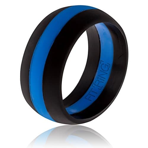 Arthletic Fit Ring Thin Line Men's Silicone Wedding Ring Powered by (Red Line/Blue Line) (Blue Line, 13)