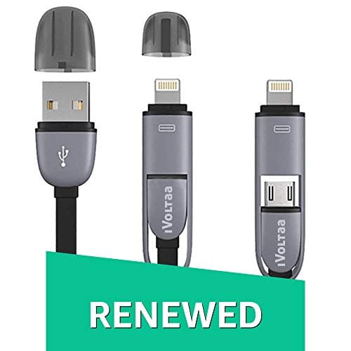 (Renewed) iVoltaa 2 in 1 Micro USB Cable with Lightning Adapter for iPhone - 3.3 Feet (1 Meter) - Black