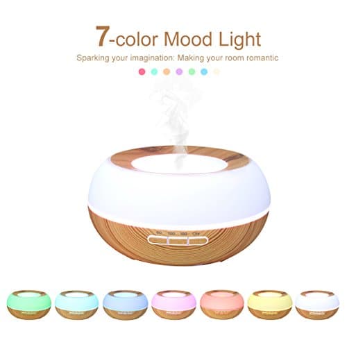 Essential Oil Diffuser , JELEGANT 300ml Aromatherapy Wood Grain Diffuser Ultrasonic Aroma Diffuser Cool Mist Humidifier with 7 Color LED Lights Changing Waterless Auto Shut-off for Home Office Spa