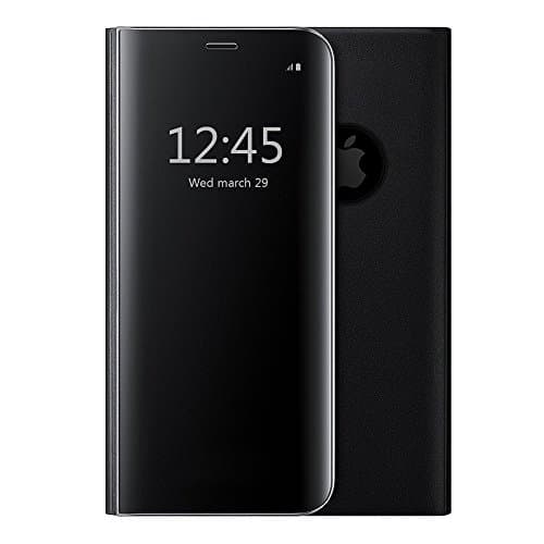 iPhone X Mirror Plating Flip Case,Shockproof Stand Slim Mirror Clear View Protective Flip Case Cover For Apple iPhone X (Black)