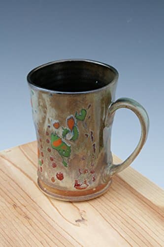 Black Multi Colored Coffee Mug #2, Black Pottery Glass with Handle, Black to Gold Coffee Cup, Coffee Cup