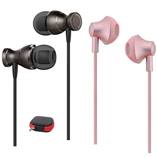 Headphones with Microphone 2 Pack Earbuds with Mic Volume Control Durable Deep Bass Stereo Earphones Noise Isolating Corded Headset with Case for Apple iPhone and more (Rose gold black 2)