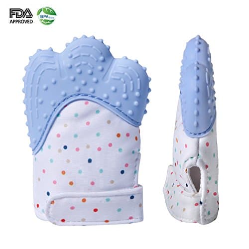 Teething Mitten for Unisex Babies and Infants, Silicone Teether Mitten Glove BPA Free, Self-Soothing Pain Relief, Teething Toy, Ideal Baby Shower Gift, 4 Colors Available(Blue)