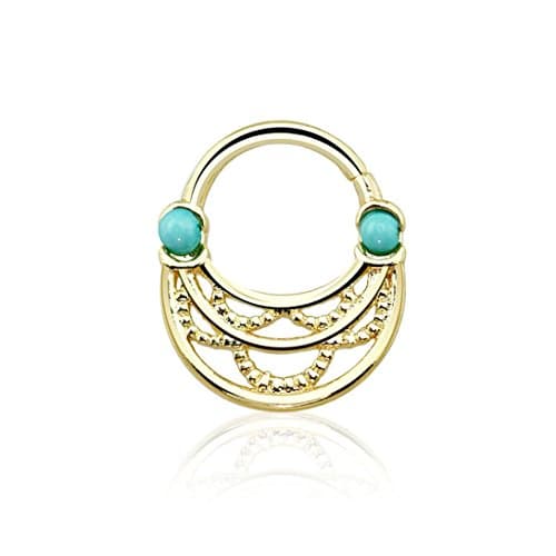 Turquoise Bead Gold Plated Braid Designed Septum Ring 16G (5/16") 8mm -1pc
