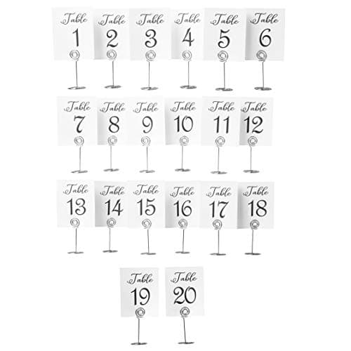 Table Numbers 1-20 Double Sided with Holder Base - Best for Wedding Receptions, Banquets, Cafés, Restaurants, Hotels, Birthday Parties - Centerpieces Includes Place Card Holders and Number Cards