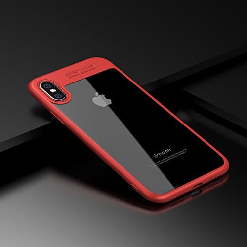 iPhone X Case,Amsen Soft silicone frame with Transparent Clear acrylic backing and Slim Scratch Resistant Slim Protective Cove for iphone X (red)