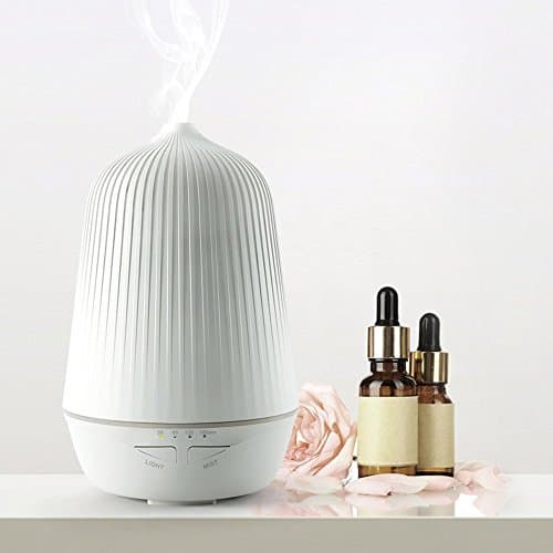 Misula New Unique Design 100ml Aroma Essential Oil Diffuser Ultrasonic Air Humidifier with 4 Timer Settings Warm Light for Home, Yoga, Office, Spa, Baby Room, Etc (White)