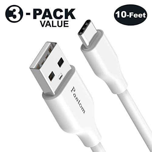 3-Pack 10-Feet Type C Cable, Pantom USB C to USB A Cable Charge/Sync Fast Charging Cord Compatible Samsung Galaxy 8/9 Note 8/9 Google Pixel 2/2XL LG V30/V20/G6/G5 Nexus 6P/5X HTC 10 MacBook Switch