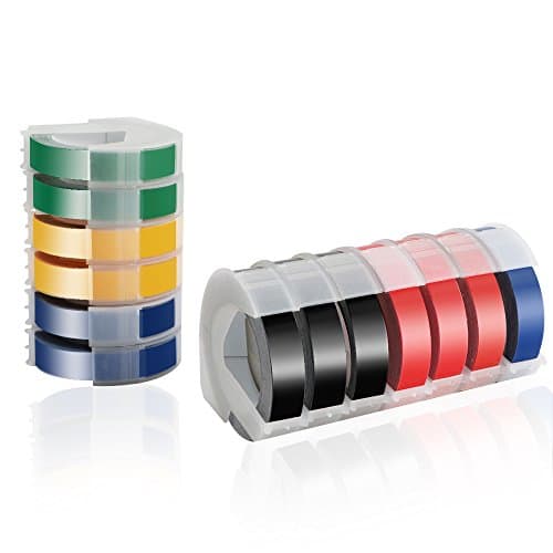 13 Rolls 3D Plastic Labels Comaptible Dymo Embossing Label Maker,White Print on Black/Red/Blue/Yellow/Green,3/8 x 9.8'