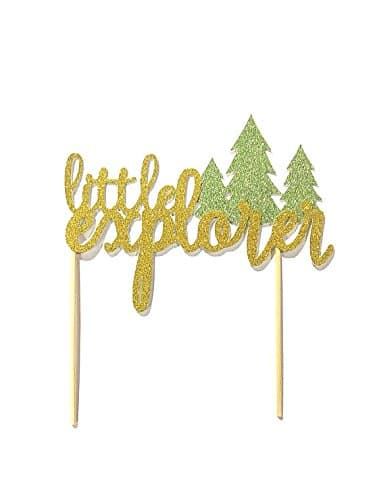1 pc little explorer script fonts Lumberjack Nature Tree stay wild into the woods into the wild theme Gold Glitter Cake Topper for Birthday Baby Shower