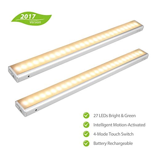 [Upgraded] Wireless 27LED Motion Sensor Light, Megulla USB Rechargeable Battery-Operated Motion Night Light for Under Cabinets, Closets and Bathrooms (Stick Anywhere, Auto On/Off ) -2Pack, Warm White