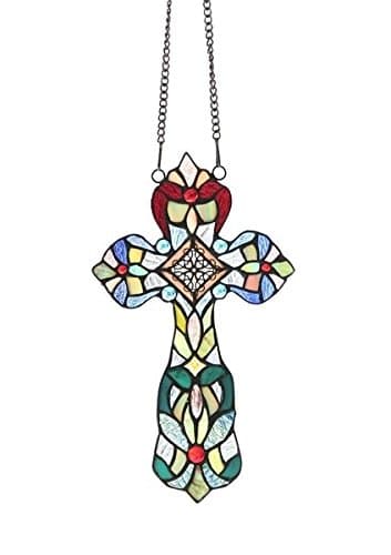 Crois Handcrafted Stained Glass Cross Window Panel