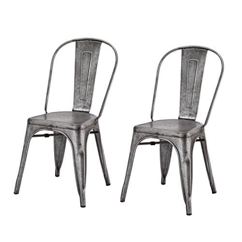 DecentHome Metal Stackable Tolix Style Dining Side Chairs, Set of 2 (Aged Galvanized Steel Dark)