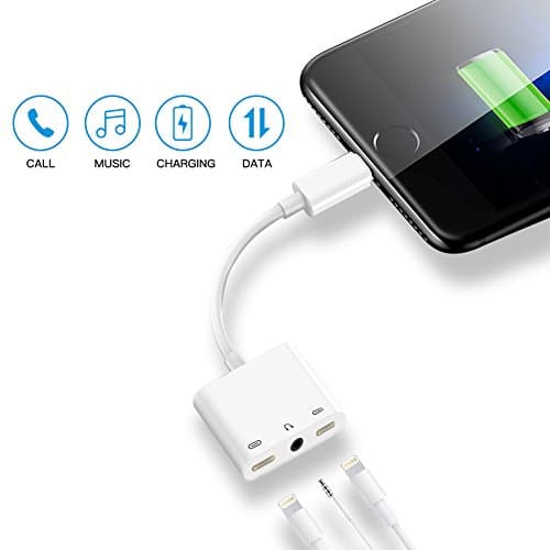 iPhone 7/7plus/8/8plus/X Adapter 3 in 1 Dual Lightning+3.5mm Aux Adapter Splitter and Lightning For iPhone 7/7plus 8/8plus X Support iOS 10.3 and later