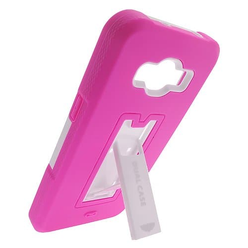 2Layer Armor Case Cover with 2Way Stand For Samsung Galaxy Grand Prime Phone [For Model No: SM-G530, G530H, G530F, G530M, G530T, G5308W, G530P, G531, G531Y, G531F] (Pink on White)