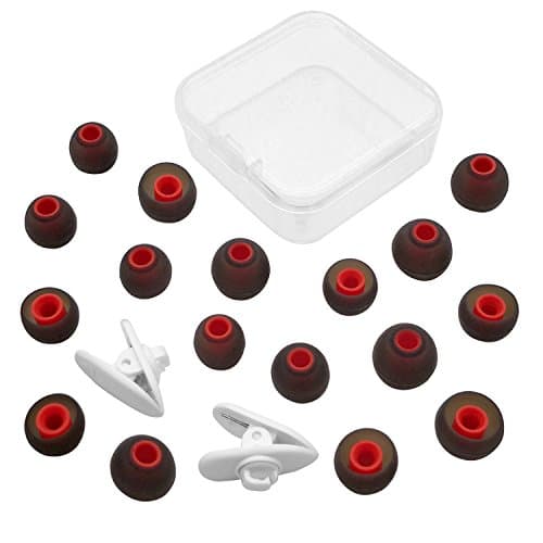 TEKBER 9 Pairs Silicone Replacement Ear Buds Tips for Audio-Technica Skullcandy Monster Sony Ultimate Ears Sharp Sennheiser Plantronics TDK Phillips (Red&amp;Transparent Black)