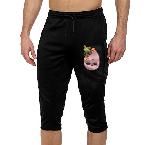 Frog In Emoji Eggshells Active Mens Lightweight Relaxed Fit Drawstring Woven Capri Pant L