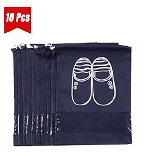10 pcs Dustproof Non-woven Fabrics Drawstring Multifunctional Shoe Storage Bag (navy)