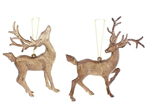 Set of 2 Assorted Regency 6" Glittered Brown Plastic Deer Ornaments