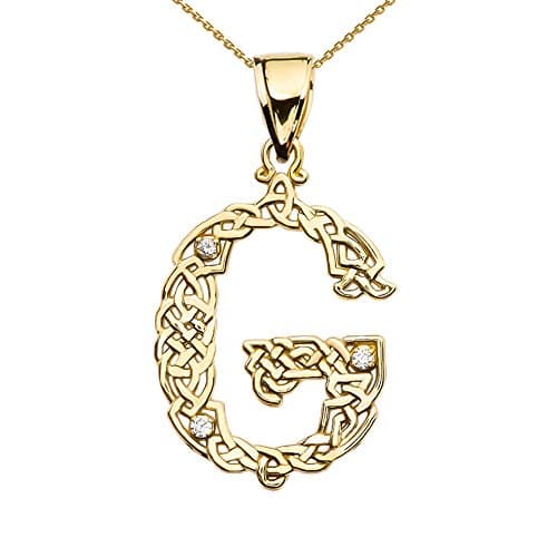 10k "G" Initial In Celtic Knot Pattern Yellow Gold Pendant Necklace,16"