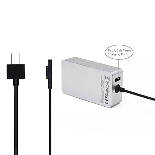 KINGDO Surface Power Supply Adapter 65W 15V 4A for Microsoft Surface Book Surface Pro 3 &amp; Pro 4 Tablet with 6Ft Power Cord Including a storage pouch bag (Silver)