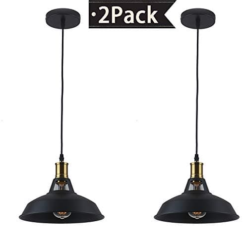 2 Pack Retro Industrial Pendant Light Black Rust Silver Mental Shape Old Factory Style with Antique Finish