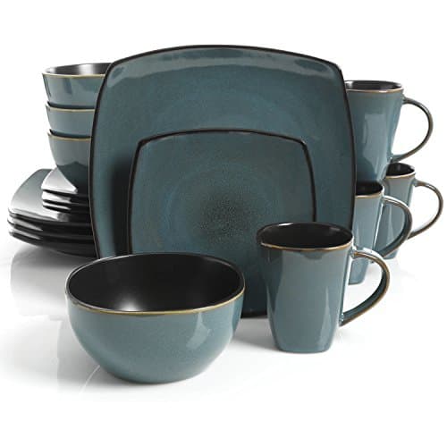 Stoneware Solid Print Teal 16-piece Square Dinnerware Set