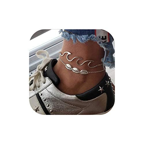 Shell Anklets Bracelet Boho Starfish Turtle Wave Handmade Woven Foot Chain Beach Jewelry for Women Girls (B-Wave)