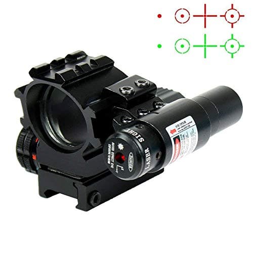 Huntiger Red Dot Holographic Reflex Sight Optical Scope RED Green Illuminated 4 Reticles with Tactical Red Laser Sight Mounted