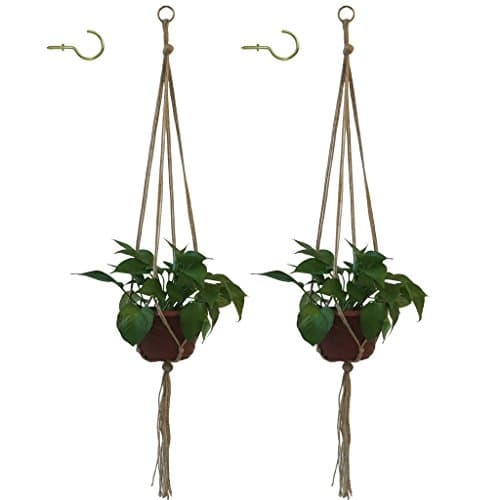Amgate 2 Pack 48" Hanging Planter Jute Rope with 2 Ceiling Hook (No with Pot and Plant) - Macrame Pot Holder Plant Hanger Stand Accessories