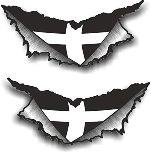 Small Pair of Triangular Ripped Torn Metal Rip And Cornwall Cornish County Flag Motif Vinyl Car Sticker Decal 75x35mm Each