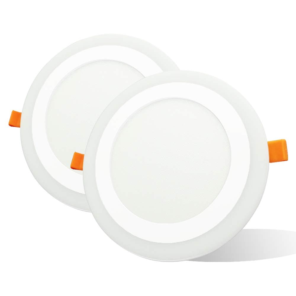 Pack 2X Round Ceiling LED Downlight, Colors 12W White 4W Blue Extra-Flat Panel, Lighting 16W, 1500 Lumens, Driver Included