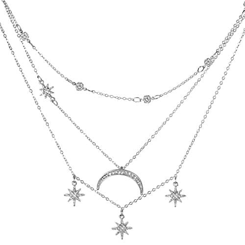 Iumer Delicate Diamond Moon Statement Multi-layered Pendant Necklace
