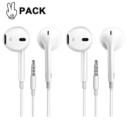 Wired Earbuds with Microphone [2 Packs] in-Ear 3.5mm sweatproof Earphone and Mic/Volume Control Deal Advanced Stereo Headphones and Noise Isolation Headphones for Samsung/Android /MP3 mp4 (White-2)