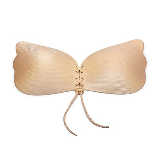 Large Cup (EFG) Deep V-shape Parties Women Wireless and Push Up Silicone Invisible Self-adhesive Strapless Bra (F, Nude)
