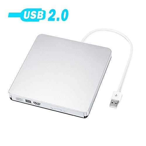 External DVD Drive, USB 2.0 Slim Portable External CD/DVD-RW Player/Writer/Burner for Apple MacBook, Laptops, Desktops, Notebooks (Silver)
