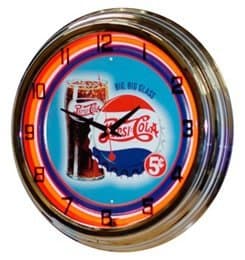 Neon 17" Tin Wall Clock Pepsi-Cola Red