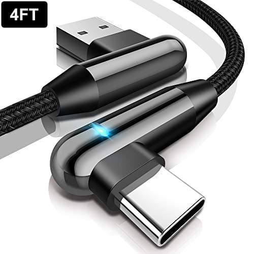 USB C Cable with LED Light, CAFELE 90 Degree Phone Charger Nylon Braided USB Cord Game Compatible with Samsung Galaxy Note 9,8,S9,S8,S8 Plus,LG V20,Pixel XL,(Type-c)