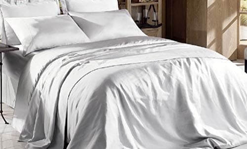 Hight Thread Count Solid Color Soft Silky Charmeuse Satin Luxury and Super Soft Bed Sheet Set (Silver Grey, King)